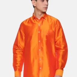 Sethukrishna Men Orange Silk Standard Casual Shirt-image-34