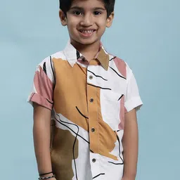 Stuffie Land Boys Smart Abstract Printed Spread Collar Cotton Casual Shirt-image-87