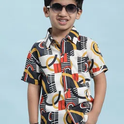 Stuffie Land Boys Smart Abstract Printed Spread Collar Cotton Casual Shirt-image-78