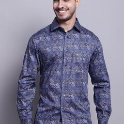 Cantabil Blue Comfort Opaque Printed Cotton Casual  Shirt-image-60