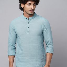 Blue Buddha Mandarin Collar Cotton Casual Shirt-image-63