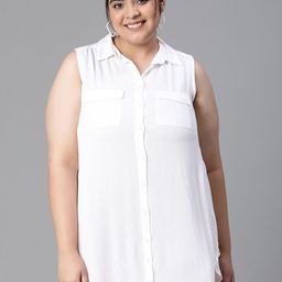 Oxolloxo Plus Size Classic Boxy Sleeveless Longline Casual Shirt-30