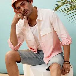 MASCLN SASSAFRAS Mauve Relaxed Ombre Dyed Spread Collar Pure Cotton Casual Shirt-image-80