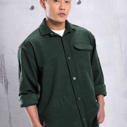 Beyoung Relaxed Spread Collar Long Sleeves Textured Oversize Casual Urban Shirt-image-96