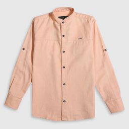 CAVIO Boys Standard Fit Mandarin Collar Long Roll-Up Sleeves Cotton Casual Shirt-image-51