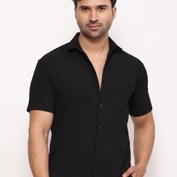 ZARIMO Standard Textured Spread Collar Short Sleeves Regular Fit Shirt-image-61