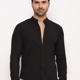 ZARIMO Standard Striped Mandarin Collar Long Sleeves Regular Fit Shirt-image-19