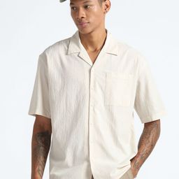 Flying Machine Textured Cuban Collar Drop-Shoulder Seersucker Oversized Casual Shirt-image-86