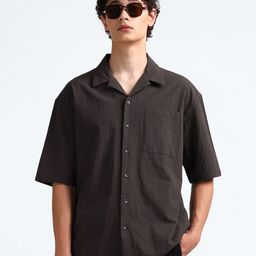 Flying Machine Textured Self Design Cuban Collar Oversized Casual Shirt-image-51