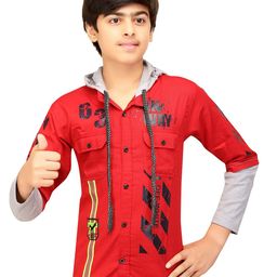 BAESD Boys Comfort Hooded Printed Casual Shirt-image-43