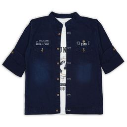 CAVIO Boys Comfort Roll-Up Sleeves Twill Denim Casual Shirt With Printed Cotton T-shirt-image-4