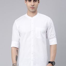 THE SOUL PATROL Smart Slim Fit Band Collar Cotton Casual Shirt-image-94