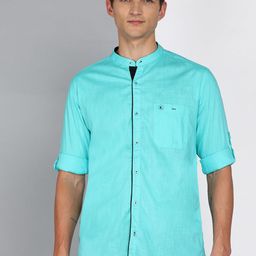 Kuons Avenue Men Turquoise Blue Smart Slim Fit Opaque Casual Shirt-image-100