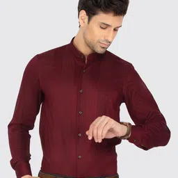 Berkshire Smart Slim Fit Vertical Striped Band Collar Formal Shirt-image-25