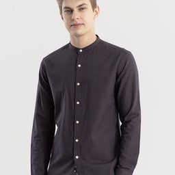 Snitch Grey Straight Slim Fit Mandarin Collar Casual Shirt-image-5