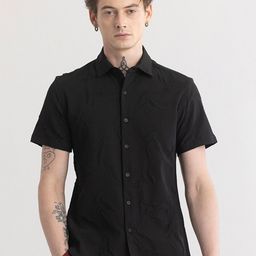 Snitch Black Self Design Straight Slim Fit Opaque Casual Shirt-image-20