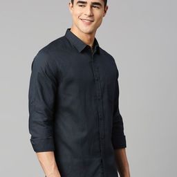 HERE&NOW Spread Collar Classic Slim Fit Cotton Linen Casual Shirt-image-12