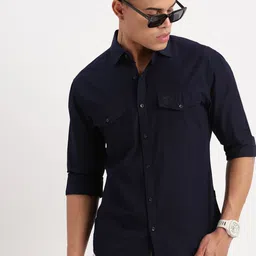 SHOWOFF Standard Slim Fit Spread Collar Cotton Shirt-image-95