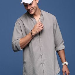 SHOWOFF Men Striped Cotton Band Collar Standard Slim Fit Casual Shirt-image-50