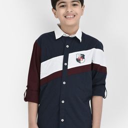 Crimsoune Club Boys Standard Slim Fit Colourblocked Pure Cotton Casual Shirt-image-27