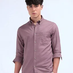 Flying Machine Men Slim Fit Button-Down Collar Solid Cotton Casual Shirt-image-44