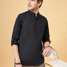 Urban Ranger by pantaloons Slim Fit Band Collar Roll-Up Sleeves Pure Cotton Casual Shirt-image-62
