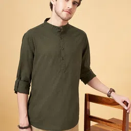 Urban Ranger by pantaloons Slim Fit Mandarin Collar Long Sleeves Cotton Casual Shirt-image-23