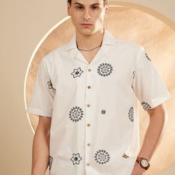 DENNISON Smart Embroidered Oversized Cotton Lightweight Casual Shirt-image-12