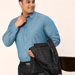 Sztori Plus Size Relaxed Fit Pure Cotton Chambray Weave Formal Shirt-image-86