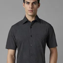 Louis Philippe Spread Collar Short Sleeves Regular Fit Self Design Cotton Formal Shirt-image-12