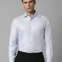 Louis Philippe Men Self Design Spread Collar Button Placket Patch Pocket Formal Shirt-11