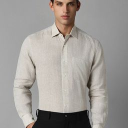 Luxure by Louis Philippe Spread Collar Linen Formal Shirt-picture-35