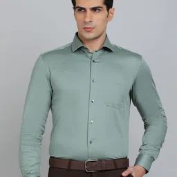 METAL Men Slim Fit Spread Collar Solid Cotton Formal Shirt-image-94