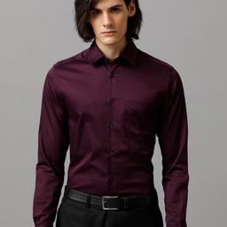 Aldeno India Slim Spread Collar Satin Formal Shirt-image-58