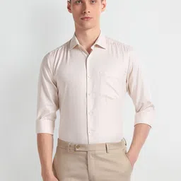 Arrow Horizontal Striped Spread Collar Cotton Opaque Formal Shirt-image-59