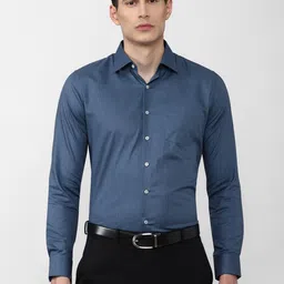 Van Heusen Men Blue Slim Fit Micro Checks Casual Shirt-picture-17