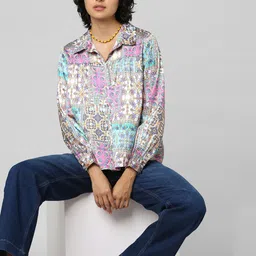 ONLY Women Purple & Off White Printed Casual Shirt-image-88