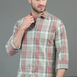 HERE&NOW Green & Rust Slim Fit Tartan Checks Casual Shirt-image-70