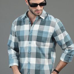 HERE&NOW White & Blue Slim Fit Checked Casual Shirt-image-84