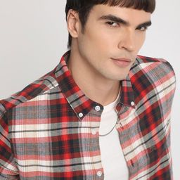 THE BEAR HOUSE Slim Fit Tartan Checks Opaque Checked Cotton Casual Shirt-image-64