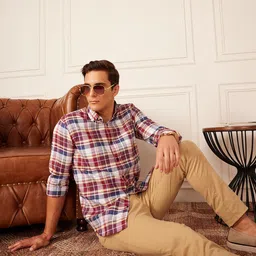 DENNISON Smart Tartan Checked Button-Down Collar Casual Shirt-image-40