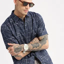 SHOWOFF Standard Slim Fit Opaque Printed Cotton Casual Shirt-image-85