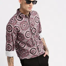 SHOWOFF Standard Spread Collar Slim Fit Opaque Printed Casual Shirt-image-66