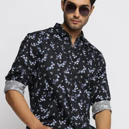 SHOWOFF Men Black Smart Slim Fit Floral Opaque Printed Casual Shirt-image-49