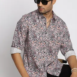 SHOWOFF Smart Slim Fit Abstract Printed Twill Cotton Casual Shirt-image-15