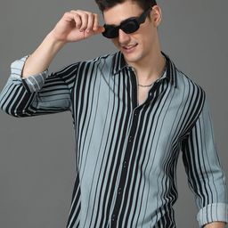 HERE&NOW Men Slim Fit Opaque Striped Casual Shirt-picture-29