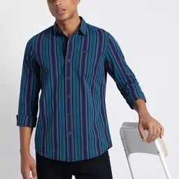 Lee Spread Collar Slim Fit Striped Casual Cotton Shirt-image-11
