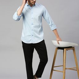 Mast & Harbour Blue Classic Slim Fit Opaque Casual Shirt-image-30