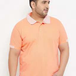 Instafab Plus Size Men Peach Solid Polo Collar T-shirt-5
