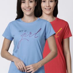Kryptic Women Pack Of 2 Printed Pure Cotton Lounge T-Shirts-image-58